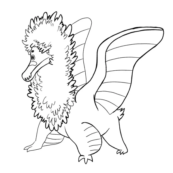 Black White Coloring Page Ink Illustration Dragon — Stock Photo, Image