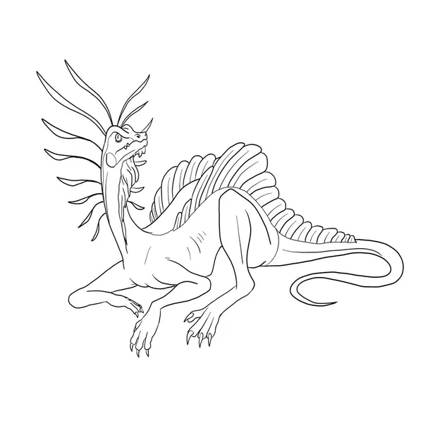 Tinta Página Coloração Preto Branco Ilustração Dragão — Fotografia de Stock