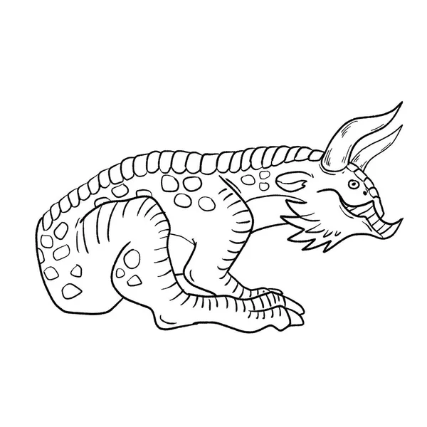 Черно Белый Цвет Страницы Чернила Иллюстрация Дракона — стоковое фото