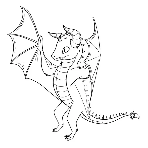 Bir ejderhanın siyah-beyaz renkli mürekkep çizimi.