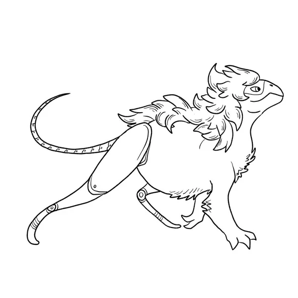 Bir ejderhanın siyah-beyaz renkli mürekkep çizimi.