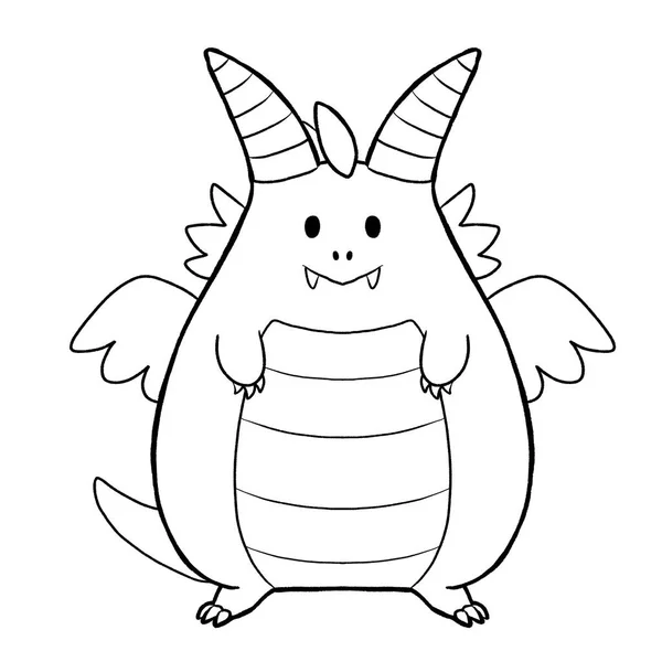 Bir ejderhanın siyah-beyaz renkli mürekkep çizimi.