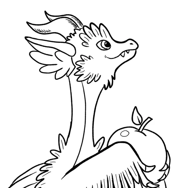 Bir ejderhanın siyah-beyaz renkli mürekkep çizimi.