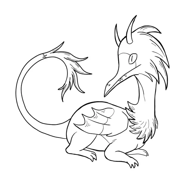 Black White Coloring Page Ink Illustration Dragon — Stock Photo, Image