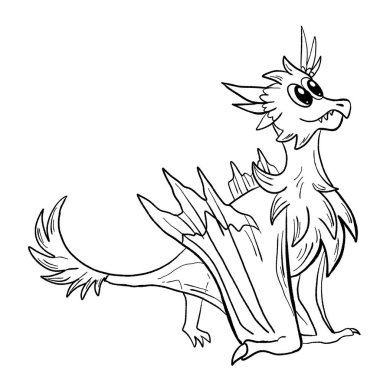 Bir ejderhanın siyah-beyaz renkli mürekkep çizimi.