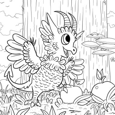 Bir ejderhanın siyah-beyaz renkli mürekkep çizimi.