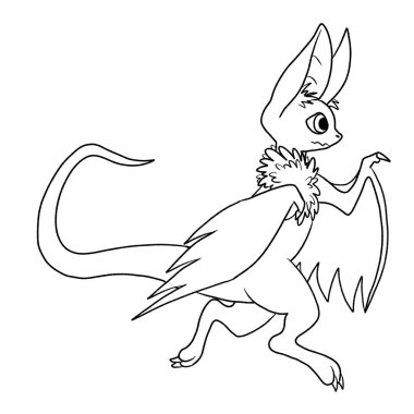 Bir ejderhanın siyah-beyaz renkli mürekkep çizimi.