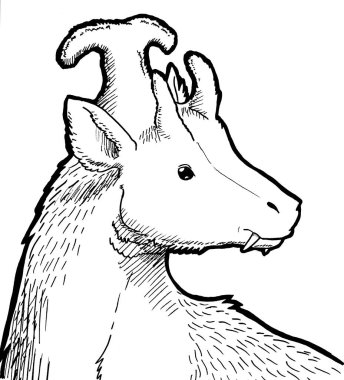 Tarih öncesi bir yaratığın siyah beyaz renkli sayfası.