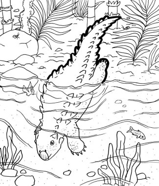 Tarih öncesi bir yaratığın siyah beyaz renkli sayfası.