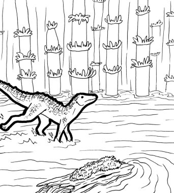 Tarih öncesi bir yaratığın siyah beyaz renkli sayfası.