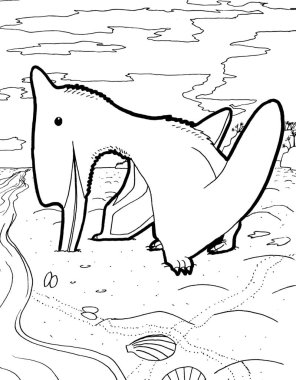 Tarih öncesi bir yaratığın siyah beyaz renkli sayfası.