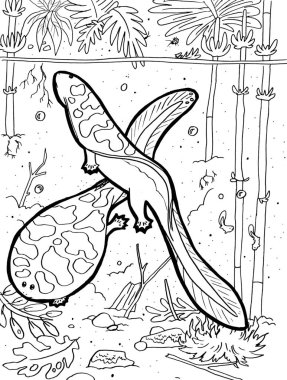 Tarih öncesi bir yaratığın siyah beyaz renkli sayfası.