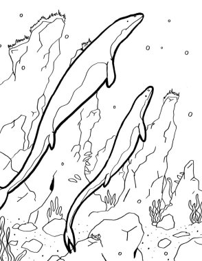 Tarih öncesi bir yaratığın siyah beyaz renkli sayfası.