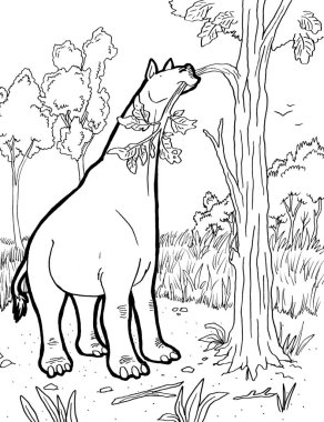 Tarih öncesi bir yaratığın siyah beyaz renkli sayfası.