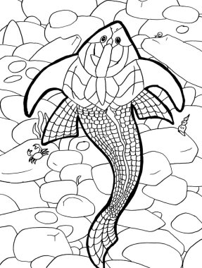 Tarih öncesi bir yaratığın siyah beyaz renkli sayfası.