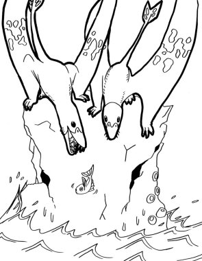 Tarih öncesi bir yaratığın siyah beyaz renkli sayfası.