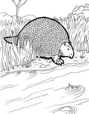 Tarih öncesi bir yaratığın siyah beyaz renkli sayfası.