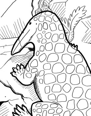 Tarih öncesi bir yaratığın siyah beyaz renkli sayfası.