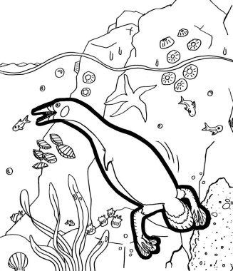 Tarih öncesi bir yaratığın siyah beyaz renkli sayfası.