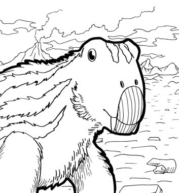 Tarih öncesi bir yaratığın siyah beyaz renkli sayfası.