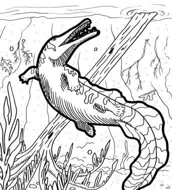 Tarih öncesi bir yaratığın siyah beyaz renkli sayfası.