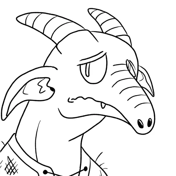 Bir ejderhanın siyah-beyaz renkli mürekkep çizimi.