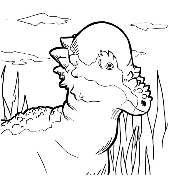 Black White Coloring Page Ink Illustration Dinosaur — Stock Photo, Image