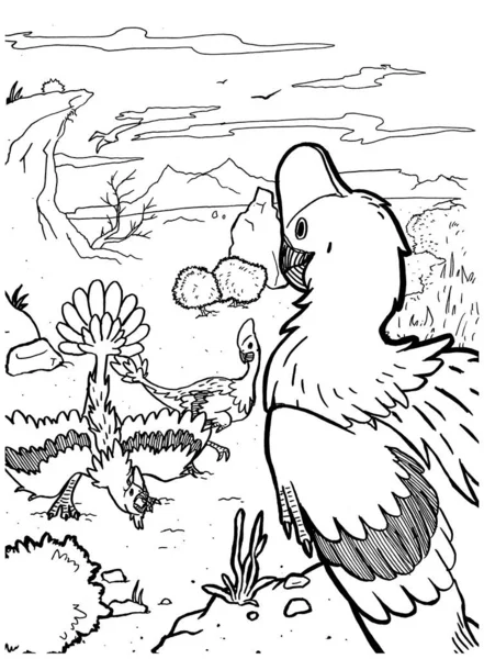 Czarno Biały Farbowanie Strona Atrament Ilustracja Dinozaura — Zdjęcie stockowe