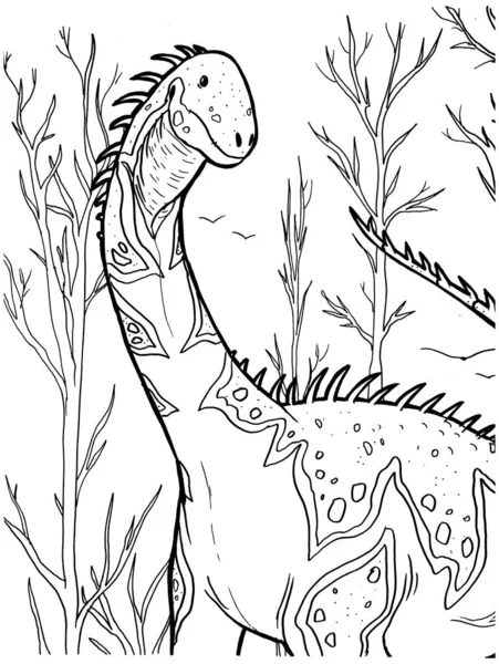 Black White Coloring Page Ink Illustration Dinosaur — Stock Photo, Image