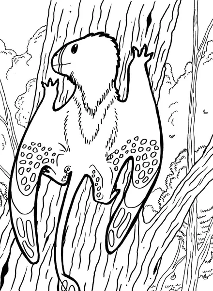 Tarih öncesi bir yaratığın siyah beyaz renkli sayfası.