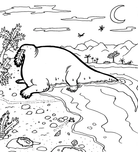 Tarih öncesi bir yaratığın siyah beyaz renkli sayfası.