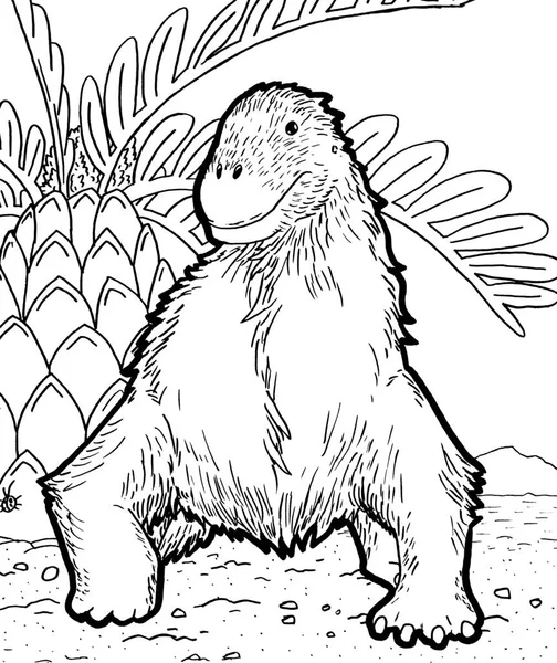 Tarih öncesi bir yaratığın siyah beyaz renkli sayfası.