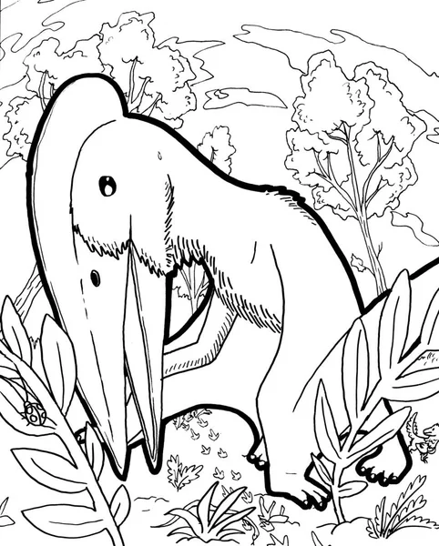 Tarih öncesi bir yaratığın siyah beyaz renkli sayfası.