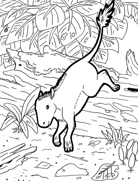 Tarih öncesi bir yaratığın siyah beyaz renkli sayfası.