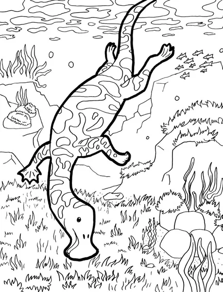 Tarih öncesi bir yaratığın siyah beyaz renkli sayfası.