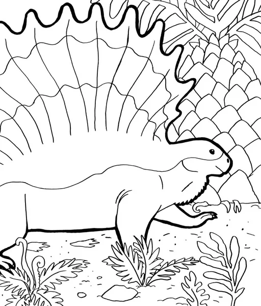 Tarih öncesi bir yaratığın siyah beyaz renkli sayfası.