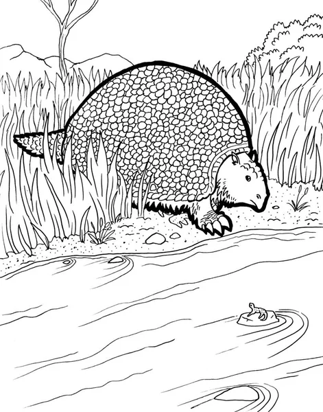 Tarih öncesi bir yaratığın siyah beyaz renkli sayfası.