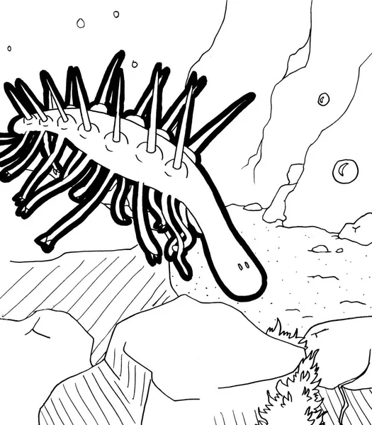 Tarih öncesi bir yaratığın siyah beyaz renkli sayfası.