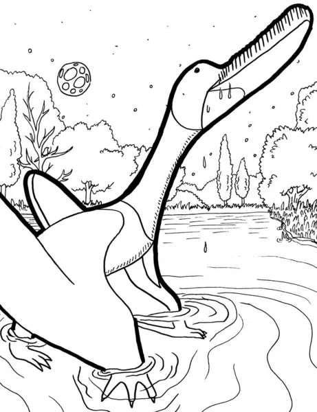 Tarih öncesi bir yaratığın siyah beyaz renkli sayfası.