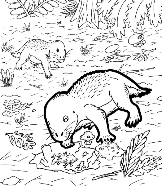 Tarih öncesi bir yaratığın siyah beyaz renkli sayfası.