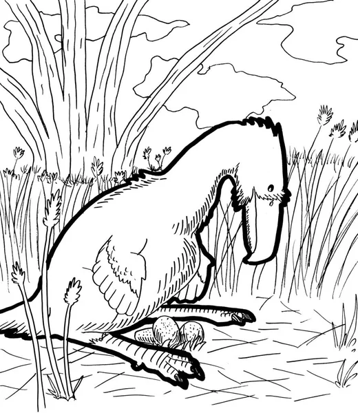 Tarih öncesi bir yaratığın siyah beyaz renkli sayfası.