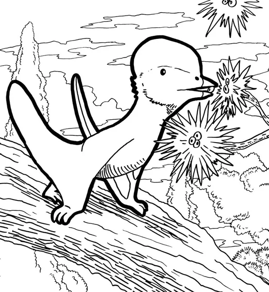 Tarih öncesi bir yaratığın siyah beyaz renkli sayfası.