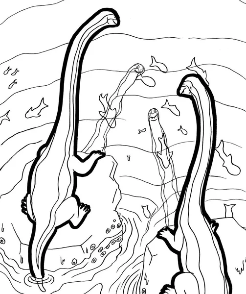 Tarih öncesi bir yaratığın siyah beyaz renkli sayfası.