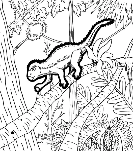 Tarih öncesi bir yaratığın siyah beyaz renkli sayfası.