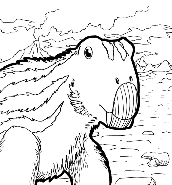 Tarih öncesi bir yaratığın siyah beyaz renkli sayfası.