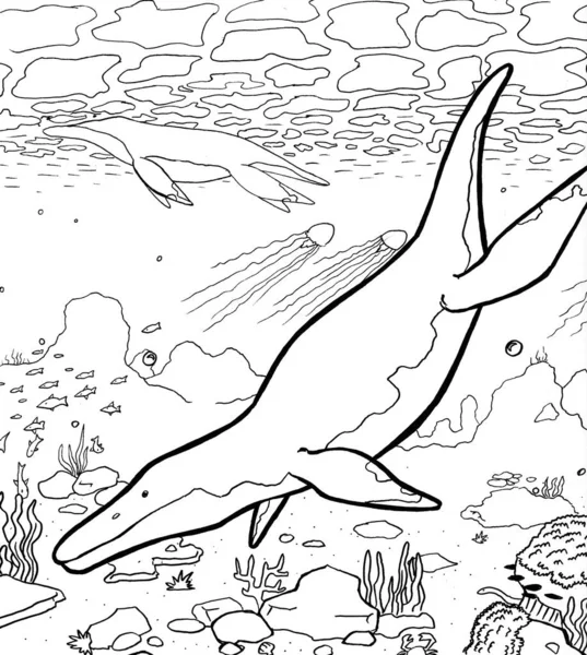 Tarih öncesi bir yaratığın siyah beyaz renkli sayfası.