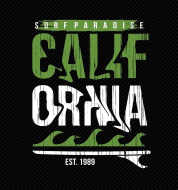 CALIFORNIA sörf Grunge etkisi tasarım tipografisi, vektör tasarımı metin illüstrasyonu, poster, afiş, broşür, kartpostal, imza, t-shirt grafikleri, baskı vs.