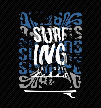 SURFING Grunge dalga etkisi tasarım tipografisi, vektör tasarım metin illüstrasyonu, poster, afiş, el ilanı, kartpostal, imza, t-shirt grafikleri, yazdırma vs.