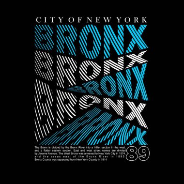 Bronx şehri New York tasarım tipografisi, vektör grafik illüstrasyonu, t-shirtler ve diğerleri için