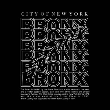 Bronx şehri New York tasarım tipografisi, vektör grafik illüstrasyonu, t-shirtler ve diğerleri için